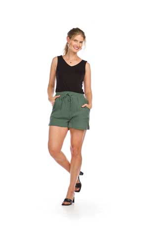 PP-14827 - COTTON GAUZE SHORTS WITH POCKETS AND ELASTIC WAIST - Colors: BLACK, GREEN, WHITE - Available Sizes:XS-XXL - Catalog Page:72 